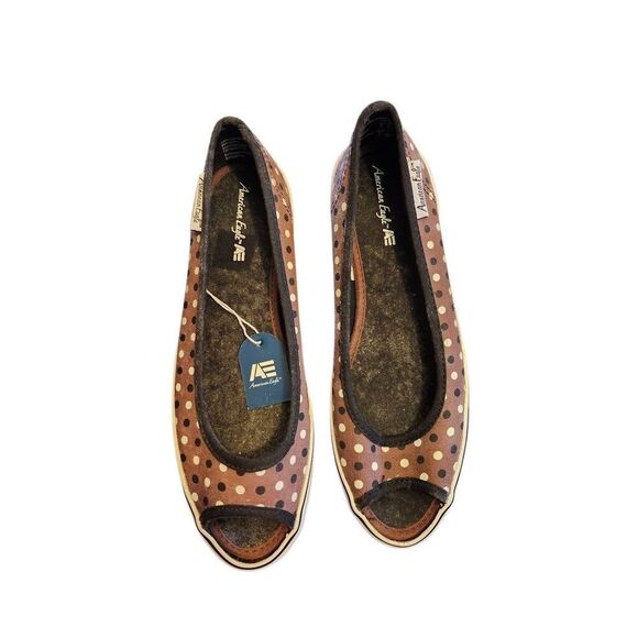 American Eagle NWT Black & White Polk A Dot Flates. Brown Candy Peep Size 7 - Picture 1 of 6